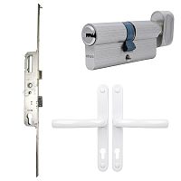 Комплект замка рейка на м/п та алюм.двері VORNE 25*92 мм з циліндром ABARO і ручками білий